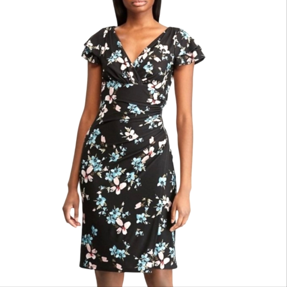 Lauren Ralph Lauren | Floral Midi Dress | V Neck | Wedding Guest | Shabby Chic|